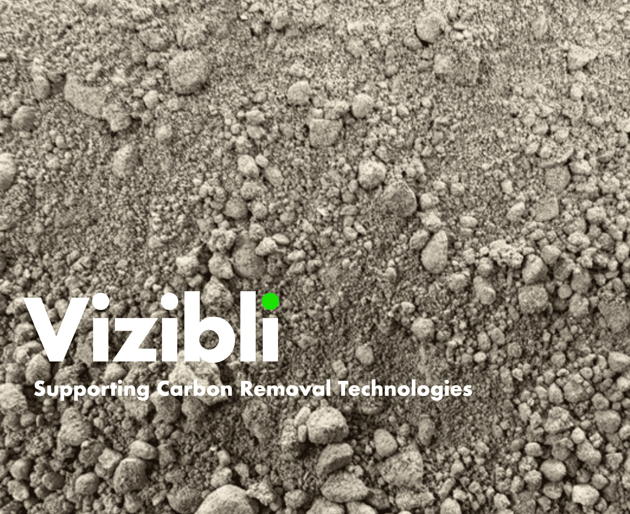 Close-up of dry soil and gravel, captioned Supporting Carbon Removal Technologies